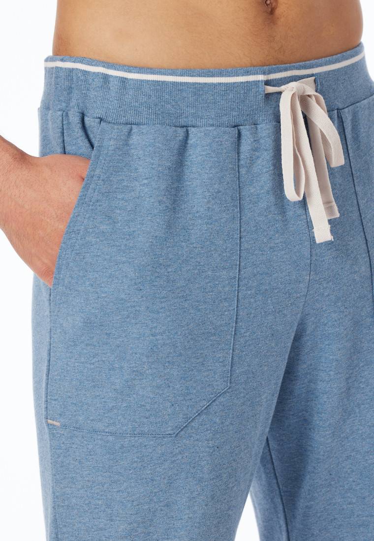 Schiesser Loungehose Lang Organic Cotton Bündchen Streifen Blau Meliert - Mix+Relax