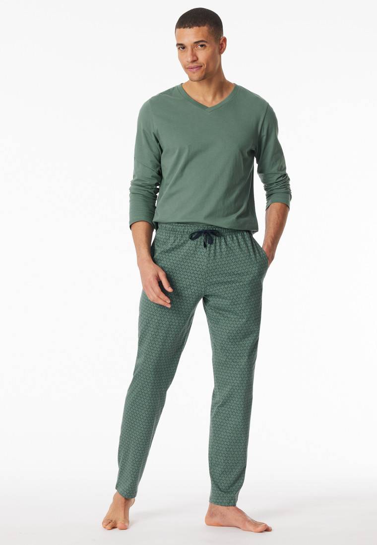 Schiesser Loungehose lang Organic Cotton grün gemustert - Mix+Relax