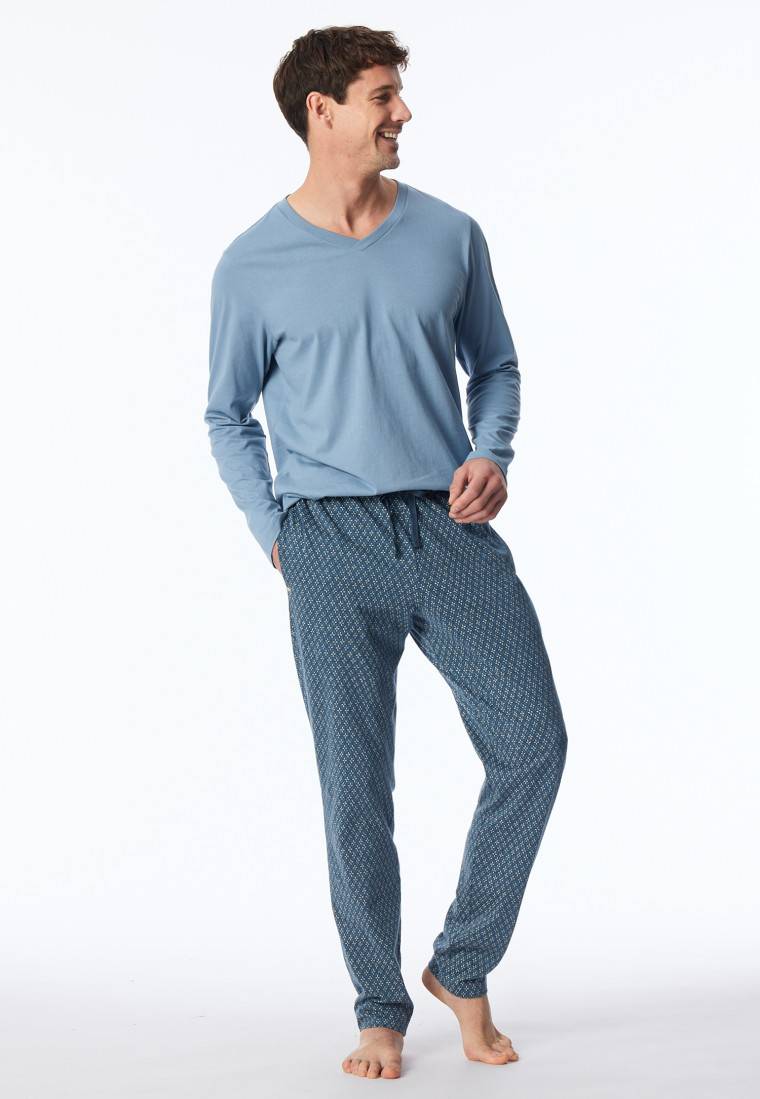 Schiesser Loungehose lang Organic Cotton jeansblau gemustert - Mix+Relax