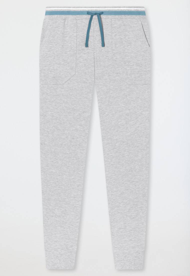 Schiesser Loungehose Lang Sweatware Organic Cotton Bündchen Streifen Grau-meliert - Mix+Relax