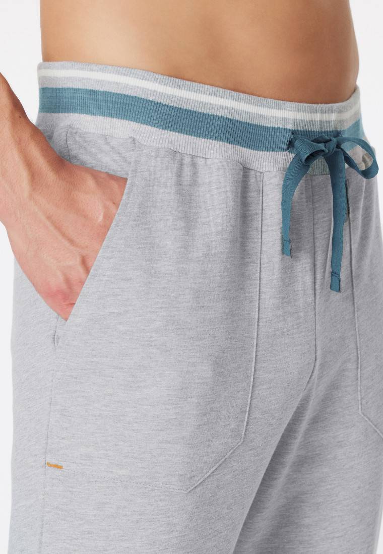 Schiesser Loungehose Lang Sweatware Organic Cotton Bündchen Streifen Grau-meliert - Mix+Relax
