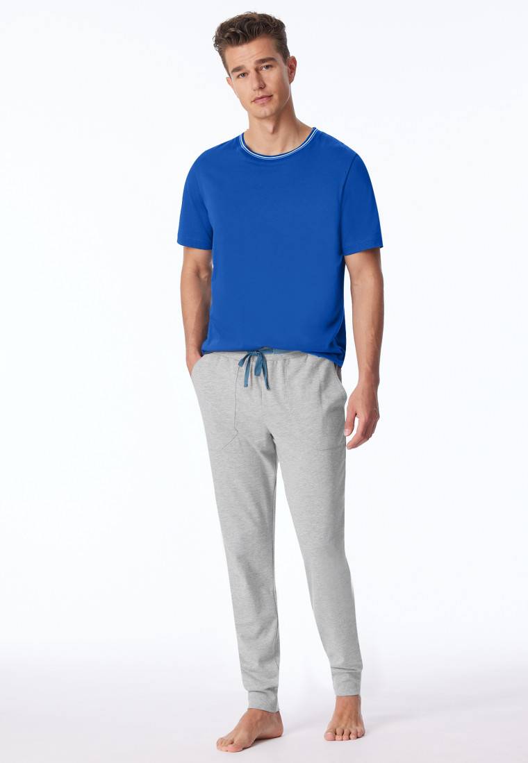 Schiesser Loungehose lang Sweatware Organic Cotton Bündchen Streifen grau-meliert - Mix+Relax