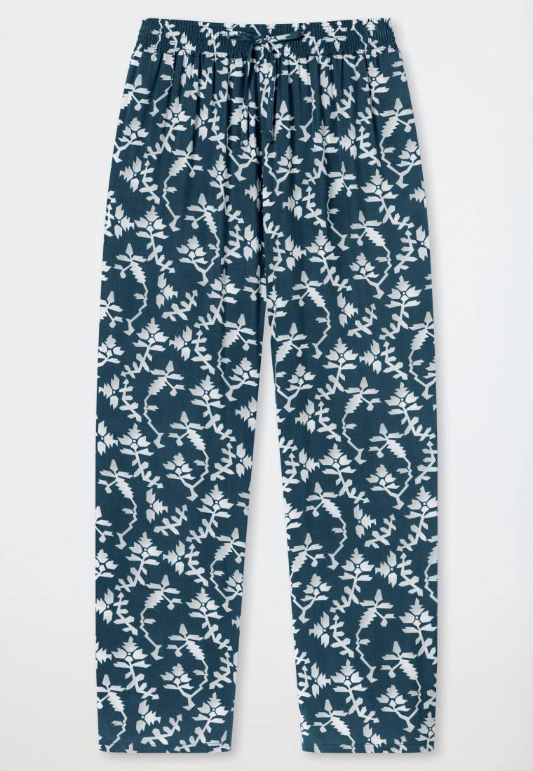 Schiesser Loungehose Lang Viskose Blumenprint Jeansblau - Mix+Relax