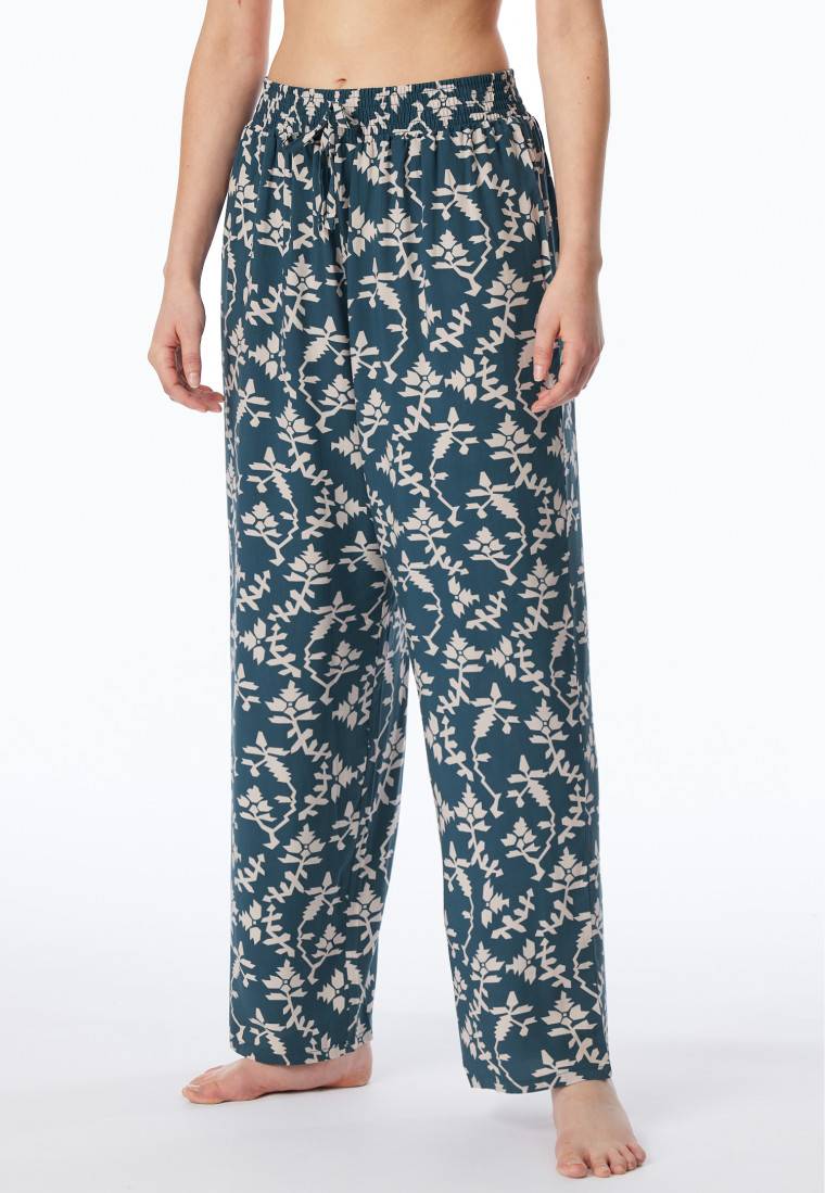 Schiesser Loungehose Lang Viskose Blumenprint Jeansblau - Mix+Relax