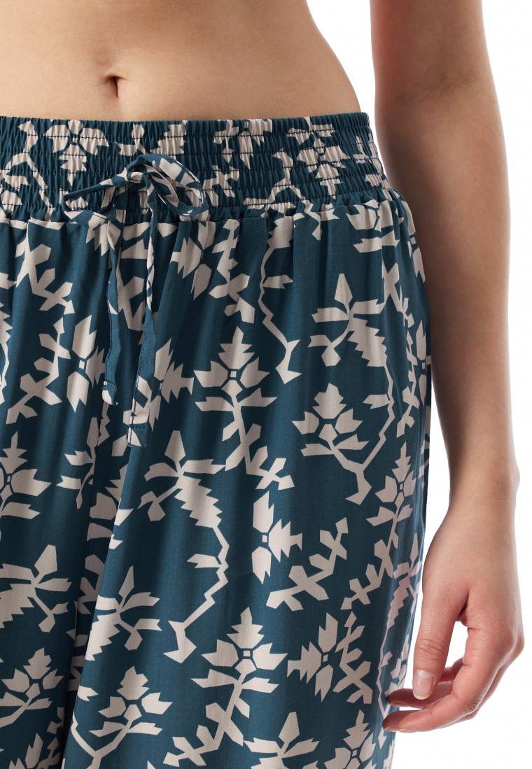 Schiesser Loungehose Lang Viskose Blumenprint Jeansblau - Mix+Relax