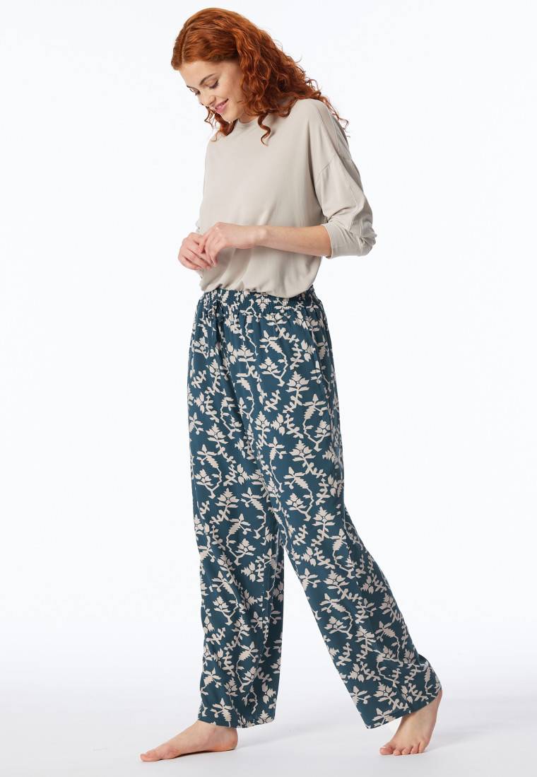 Schiesser Loungehose lang Viskose Blumenprint jeansblau - Mix+Relax
