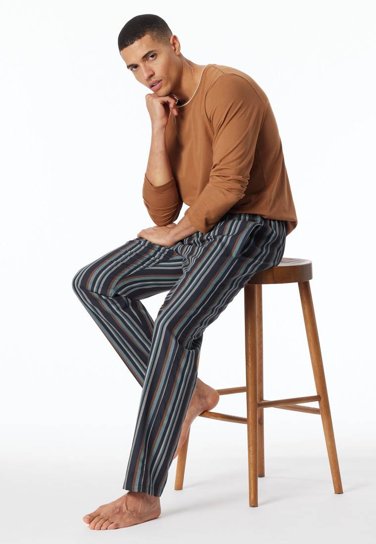 Schiesser Loungehose lang Webware Organic Cotton Streifen mehrfarbig - Mix+Relax