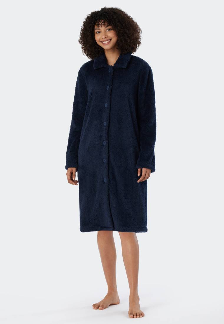 Schiesser Morgenmantel Teddy Fleece Dunkelblau - Essentials