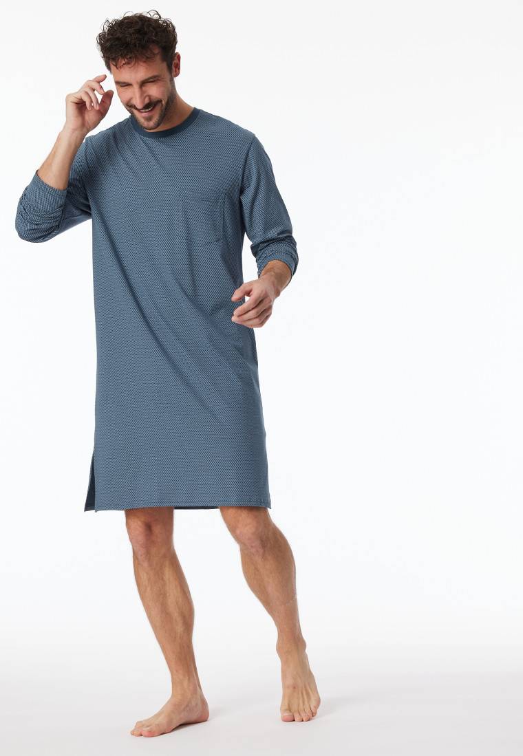 Schiesser Nachthemd langarm blaugrau - Comfort Essentials
