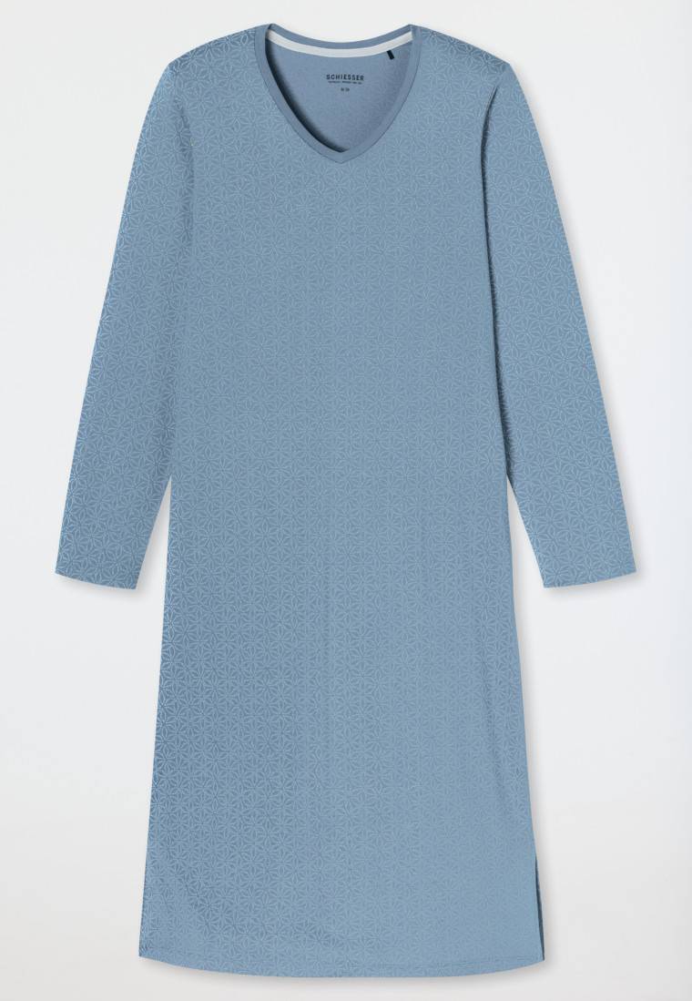 Schiesser Nachthemd Langarm Blaugrau Gemustert - Comfort Essentials