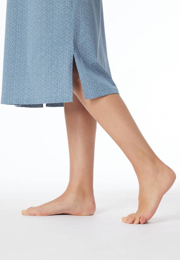 Schiesser Nachthemd Langarm Blaugrau Gemustert - Comfort Essentials