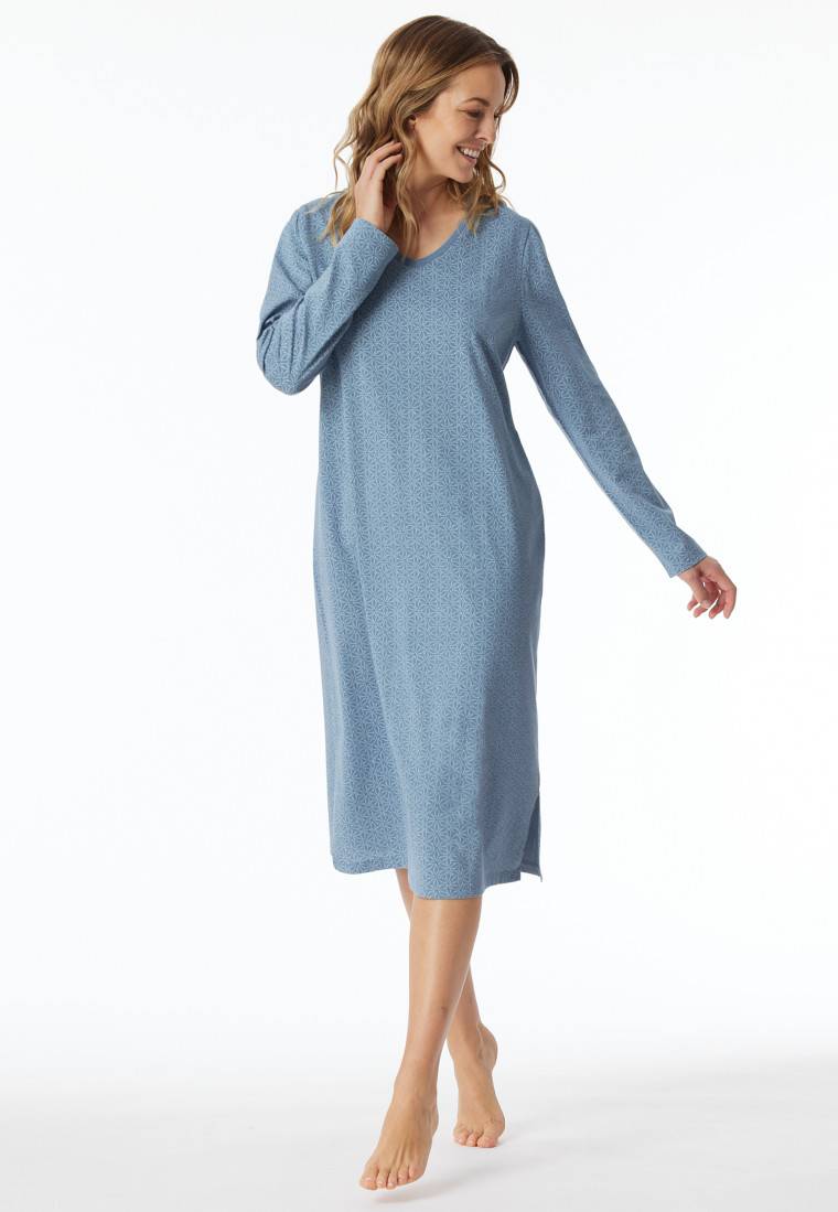 Schiesser Nachthemd langarm blaugrau gemustert - Comfort Essentials Schiesser Nachthemd langarm blaugrau gemustert - Comfort Essentials