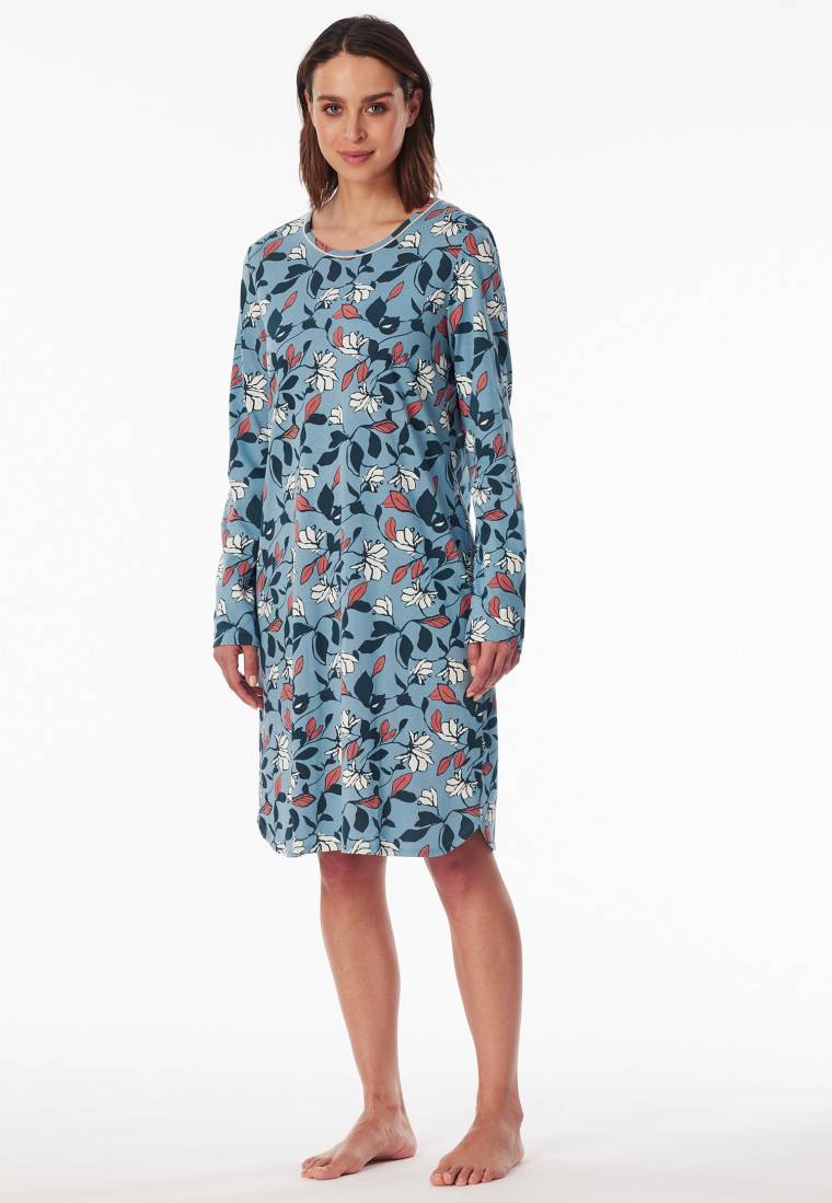 Schiesser Nachthemd Langarm Blumen Mehrfarbig Bedruckt - Comfort Nightwear
