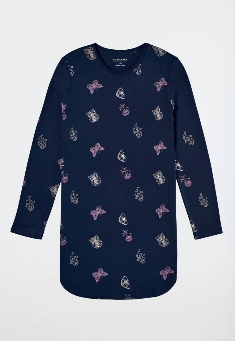 Schiesser Nachthemd Langarm Interlock Traummotive Nachtblau - Nightwear