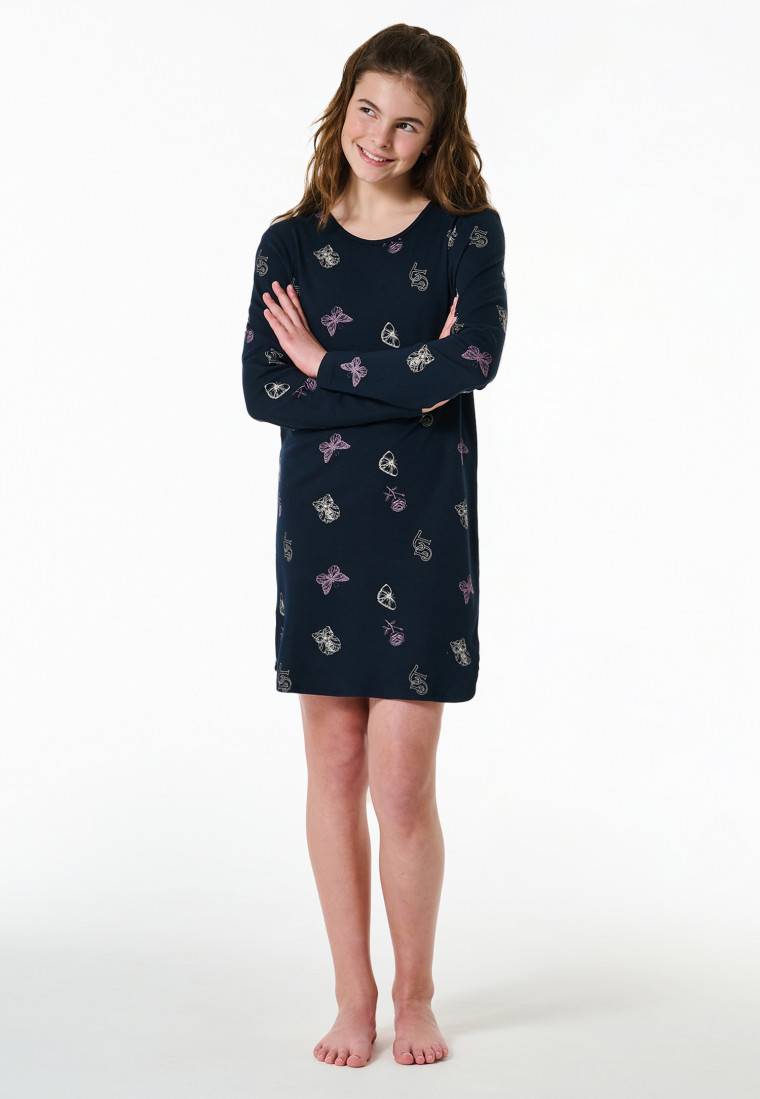Schiesser Nachthemd langarm Interlock Traummotive nachtblau - Nightwear