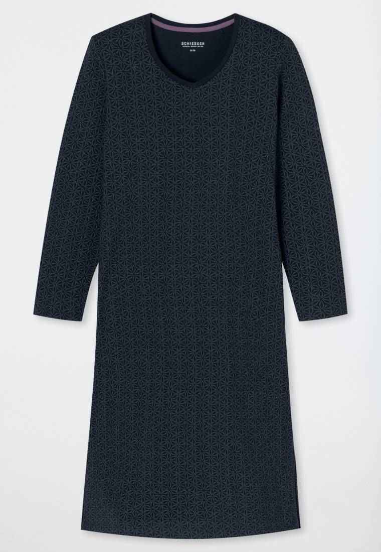 Schiesser Nachthemd Langarm Nachtblau Gemustert - Comfort Essentials