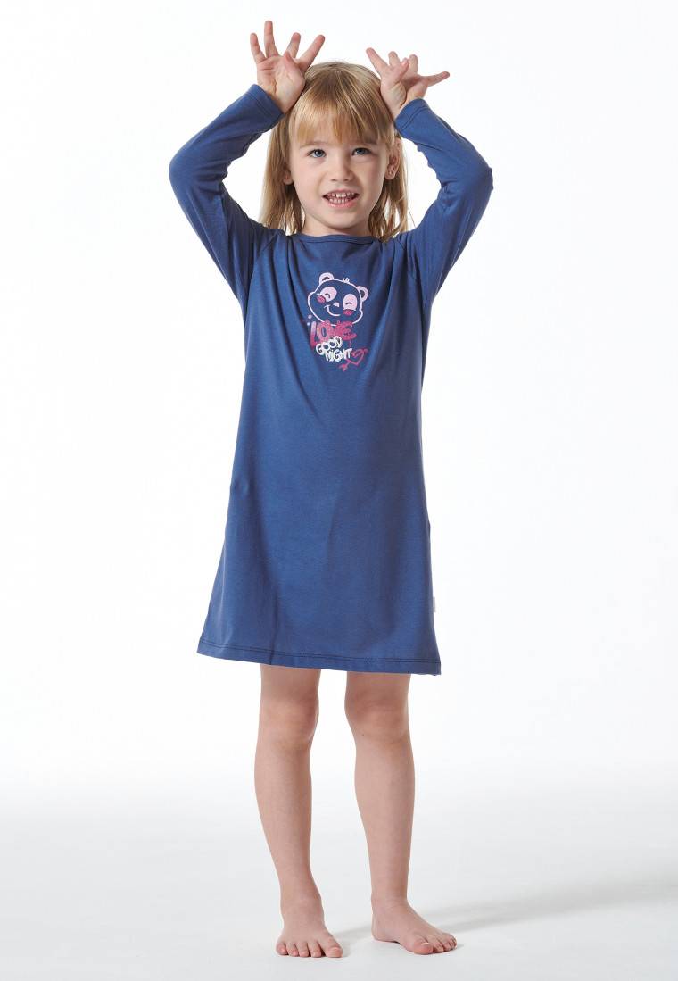 Schiesser Nachthemd langarm Organic Cotton Panda blau - Girls World