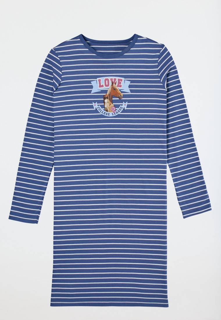 Schiesser Nachthemd Langarm Organic Cotton Pferdeprint Blau - Horse World