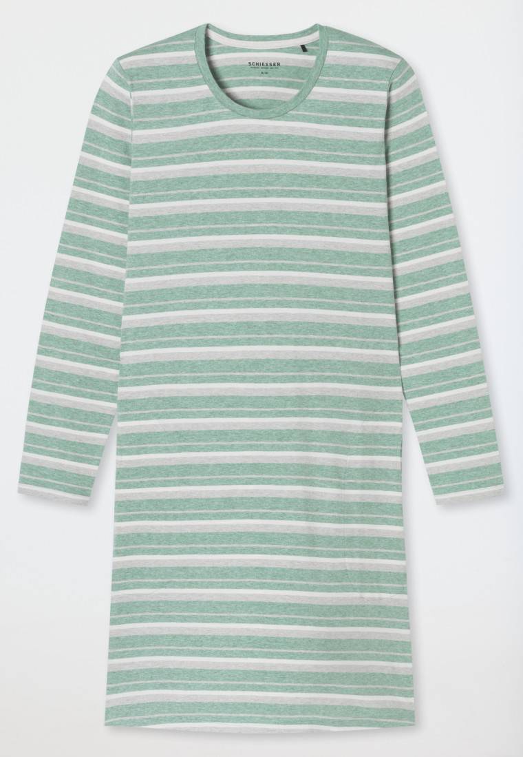Schiesser Nachthemd Langarm Ringel Grün-meliert - Casual Essentials