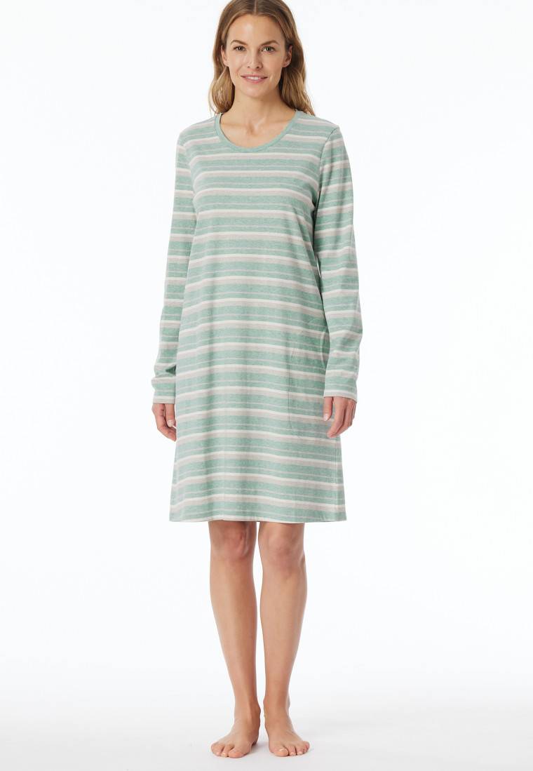 Schiesser Nachthemd Langarm Ringel Grün-meliert - Casual Essentials