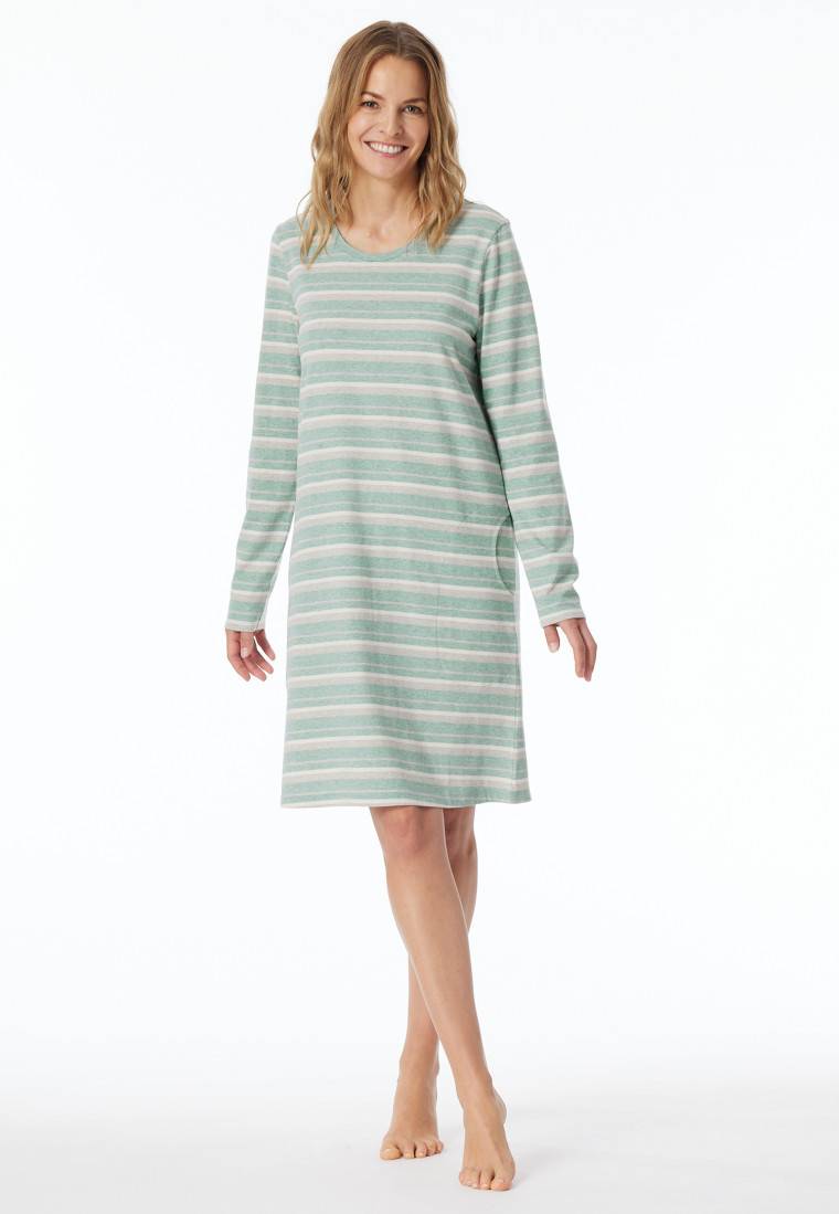 Schiesser Nachthemd langarm Ringel grün-meliert - Casual Essentials Schiesser Nachthemd langarm Ringel grün-meliert - Casual Essentials