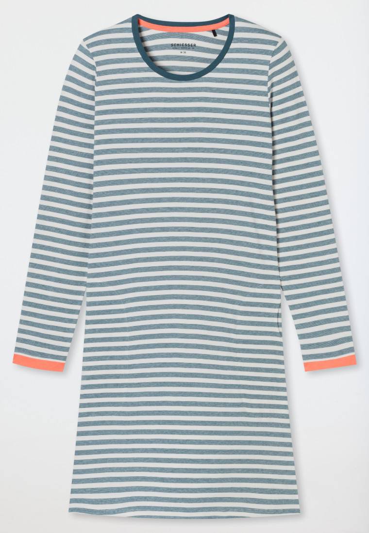 Schiesser Nachthemd Langarm Streifen Jeansblau - Casual Essentials