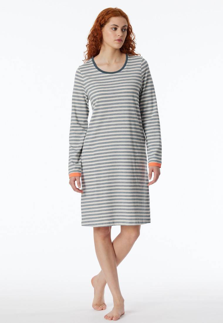 Schiesser Nachthemd Langarm Streifen Jeansblau - Casual Essentials
