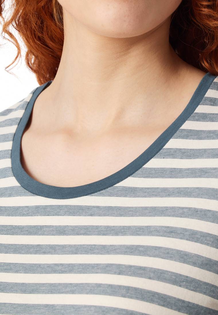 Schiesser Nachthemd Langarm Streifen Jeansblau - Casual Essentials