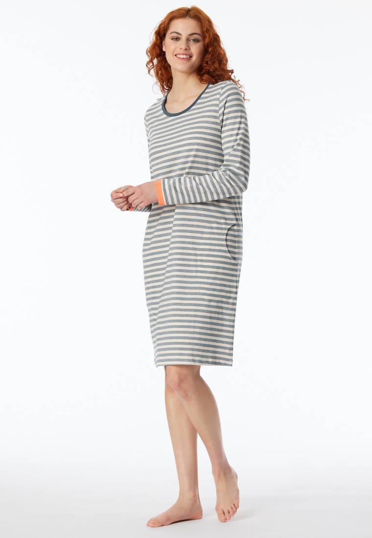 Schiesser Nachthemd langarm Streifen jeansblau - Casual Essentials Schiesser Nachthemd langarm Streifen jeansblau - Casual Essentials