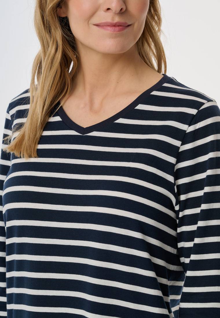 Schiesser Nachthemd Langarm Streifen Nachtblau - Casual Essentials