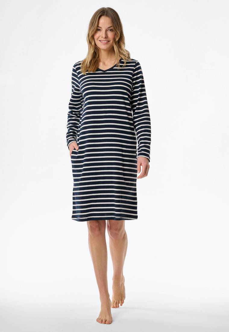 Schiesser Nachthemd langarm Streifen nachtblau - Casual Essentials Schiesser Nachthemd langarm Streifen nachtblau - Casual Essentials
