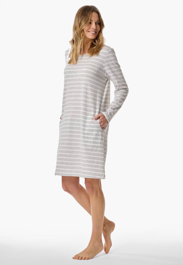 Schiesser Nachthemd langarm Streifen silbergrau meliert - Casual Essentials