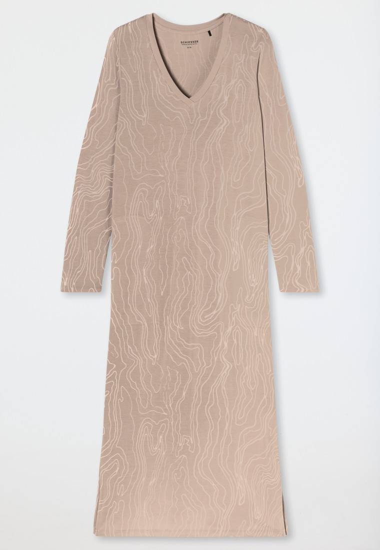 Schiesser Nachthemd Langarm V-Ausschnitt Natur Bedruckt - Selected! Premium