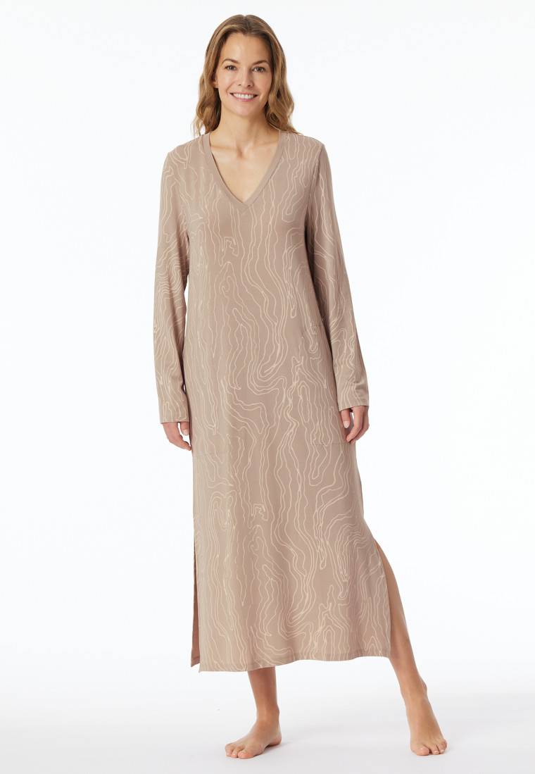 Schiesser Nachthemd Langarm V-Ausschnitt Natur Bedruckt - Selected! Premium