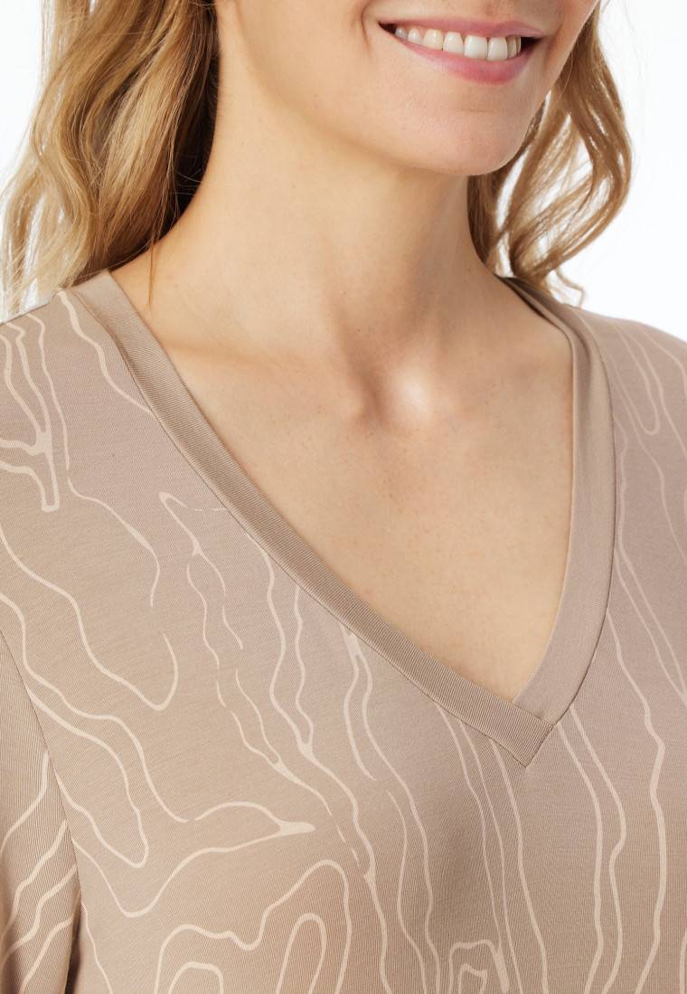 Schiesser Nachthemd Langarm V-Ausschnitt Natur Bedruckt - Selected! Premium