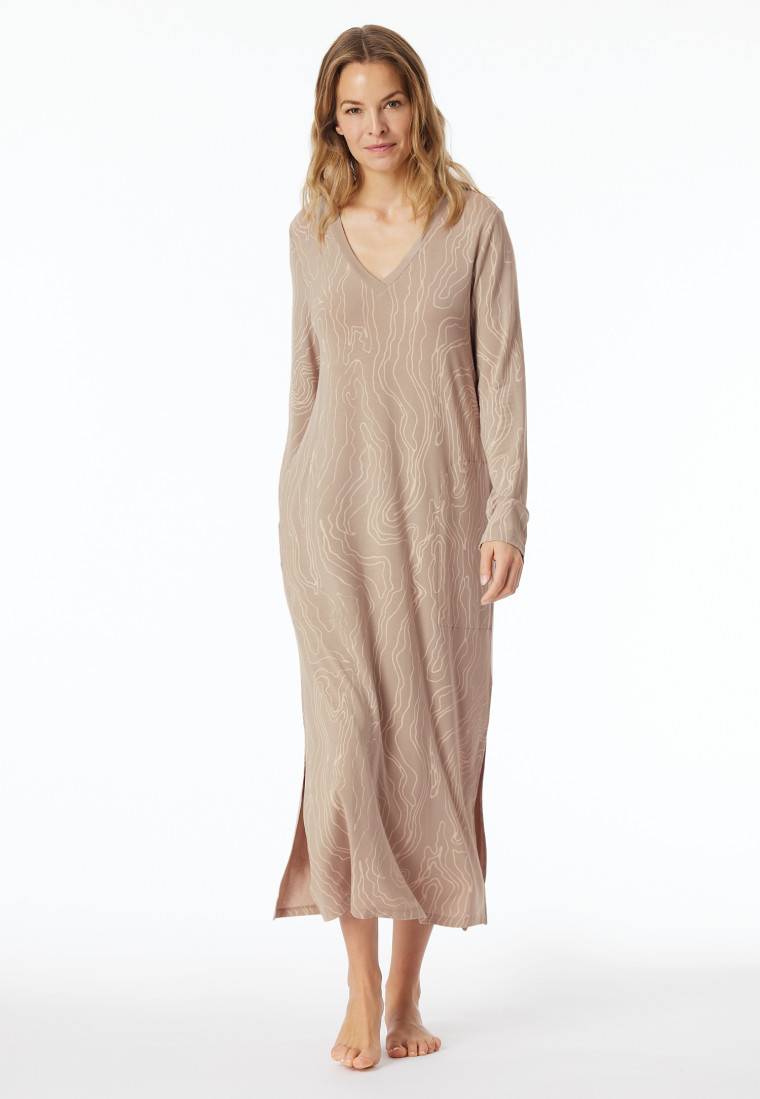 Schiesser Nachthemd langarm V-Ausschnitt natur bedruckt - selected! premium