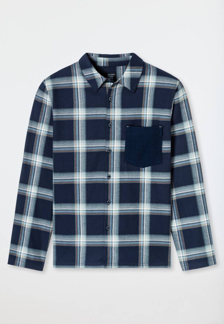 Schiesser Oberhemd Langarm Flanell Karos Nachtblau - Mix+Relax