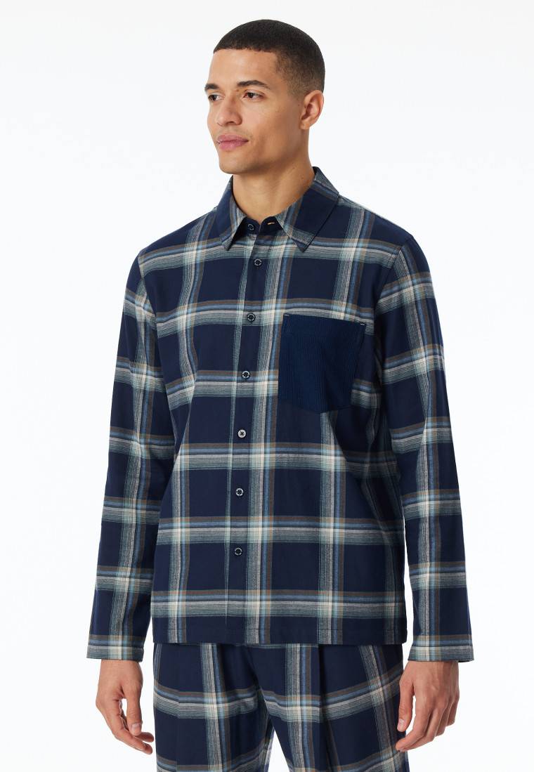 Schiesser Oberhemd Langarm Flanell Karos Nachtblau - Mix+Relax