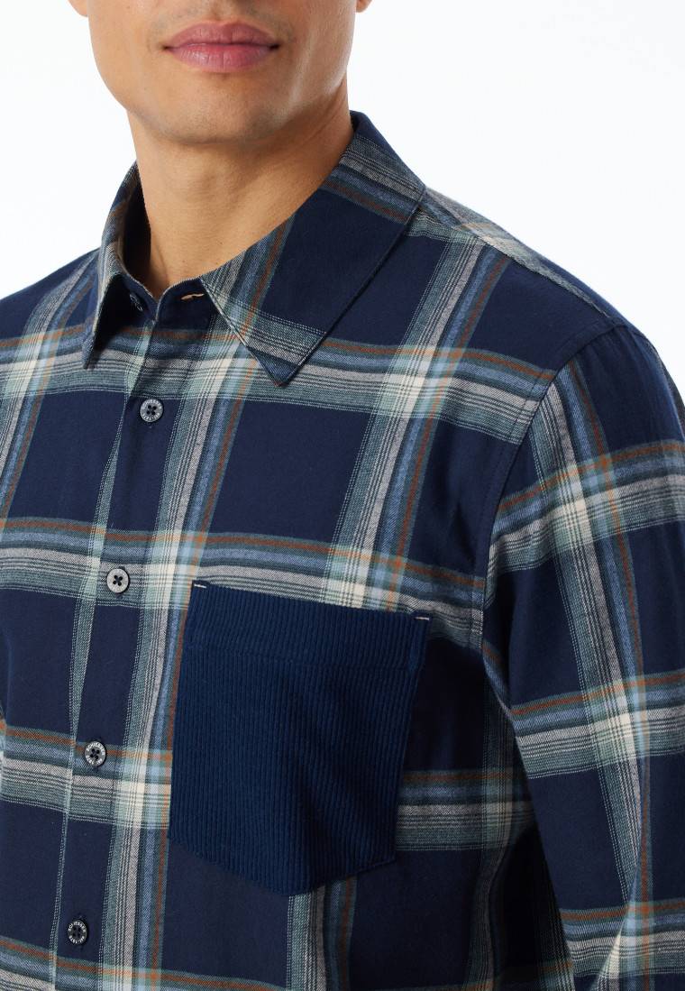 Schiesser Oberhemd Langarm Flanell Karos Nachtblau - Mix+Relax