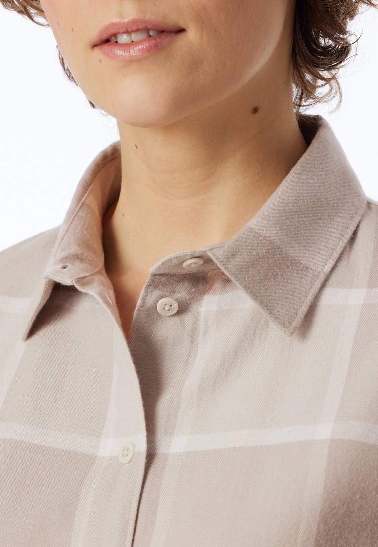 Schiesser Pyjama Lang Flanell Beige Kariert - Selected Premium Warming
