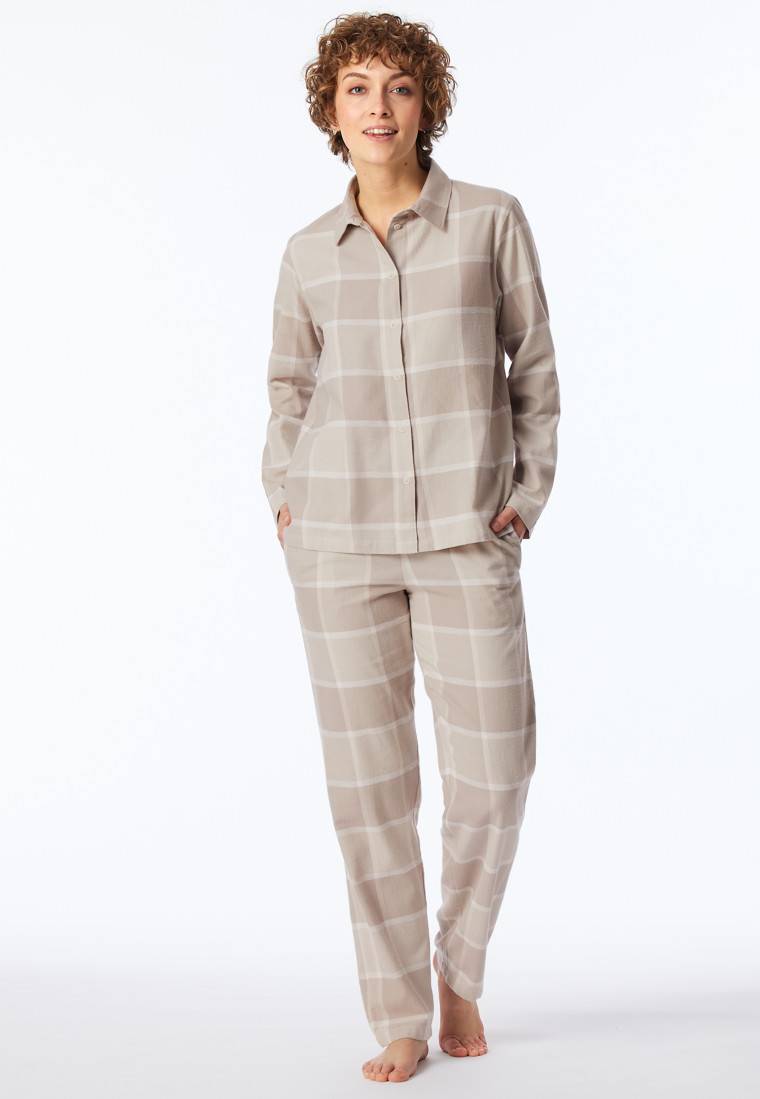 Schiesser Pyjama lang Flanell beige kariert - Selected Premium Warming