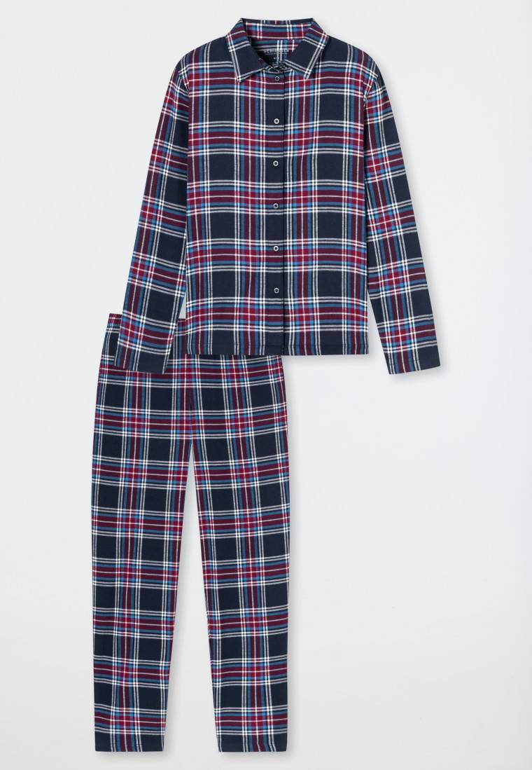 Schiesser Pyjama Lang Webware Nachtblau Kariert - X-Mas Family