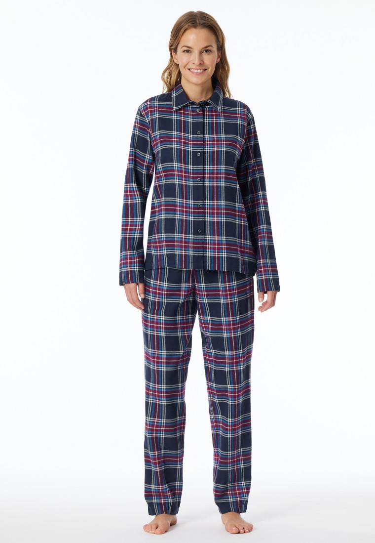 Schiesser Pyjama Lang Webware Nachtblau Kariert - X-Mas Family