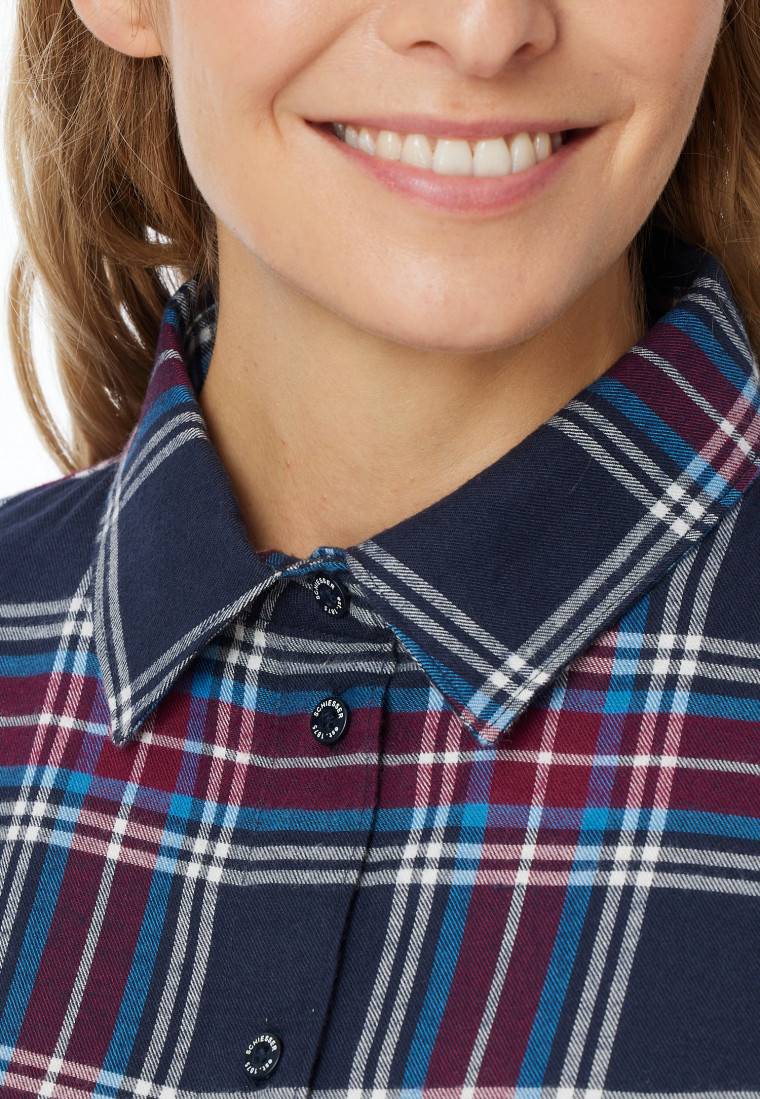 Schiesser Pyjama Lang Webware Nachtblau Kariert - X-Mas Family