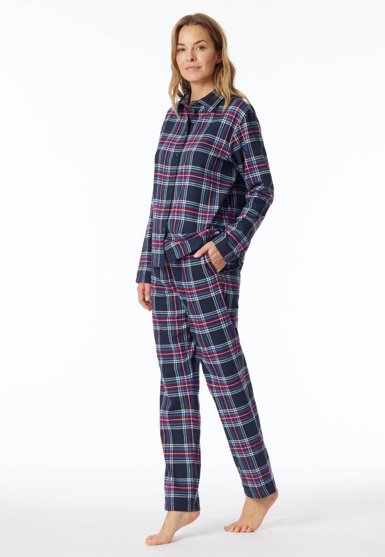 Schiesser Pyjama lang Webware nachtblau kariert - X-Mas Family