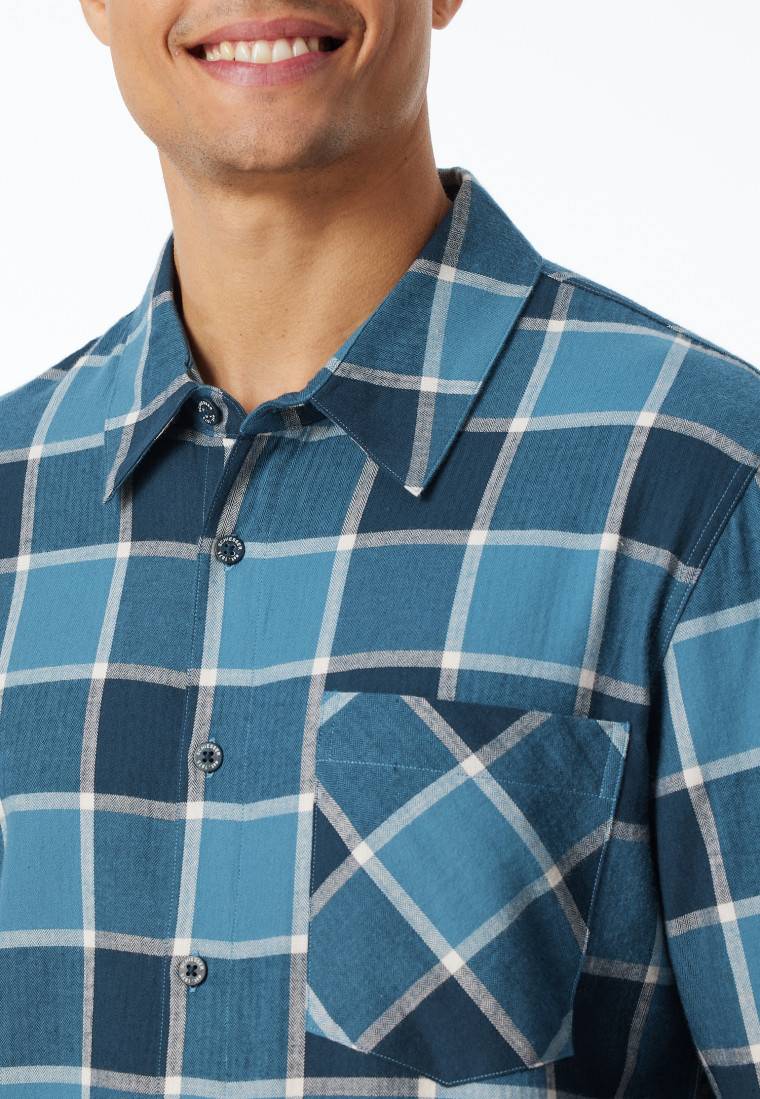 Schiesser Pyjama Webware Flanell Jeansblau Kariert - Selected Premium Warming
