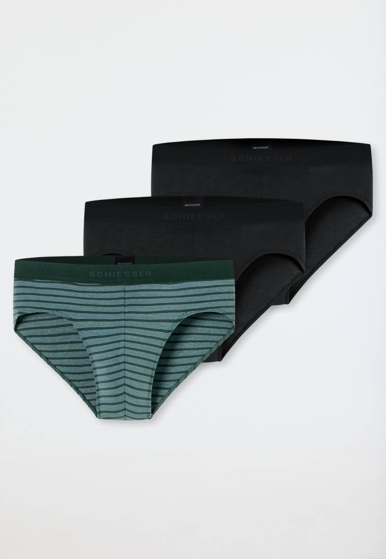 Schiesser Rio-Slips 3er-Pack Organic Cotton Webgummibund Uni/gestreift Schwarz - 95/5
