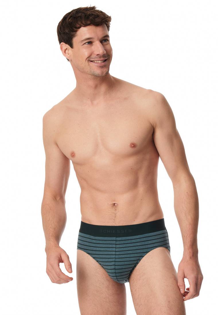 Schiesser Rio-Slips 3er-Pack Organic Cotton Webgummibund uni/gestreift schwarz - 95/5