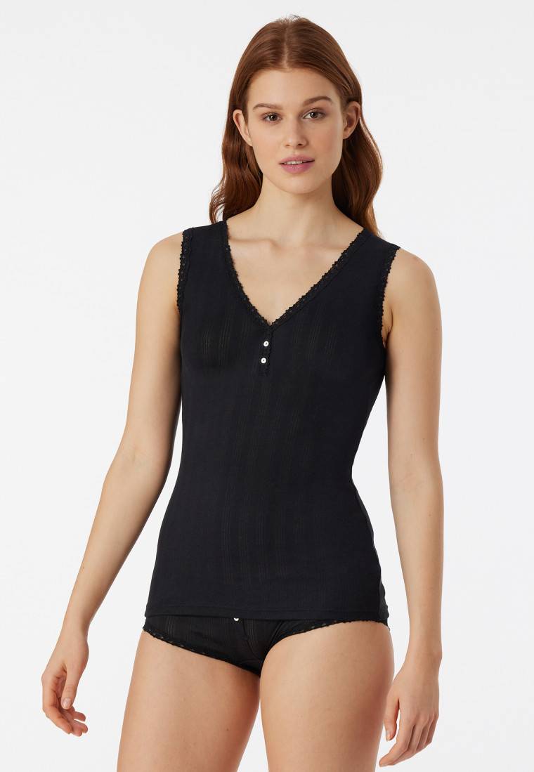 Schiesser Chemisette Schwarz - Revival Agathe