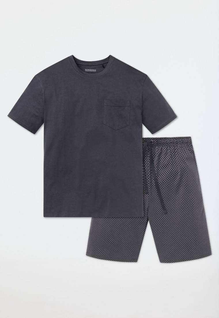 Schiesser Schlafanzug Kurz Jersey Grau - Ebony